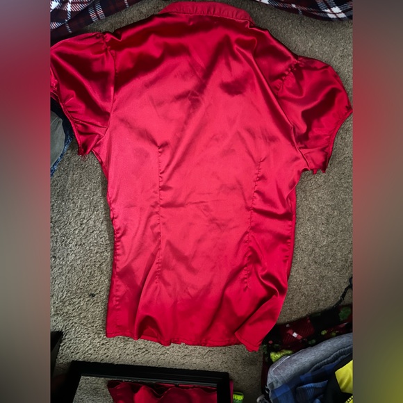 Metalic Red button-up M - Picture 4 of 5